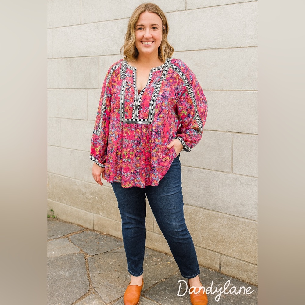 Nicole by Nicole Miller Pink Floral Boho Blouse 18